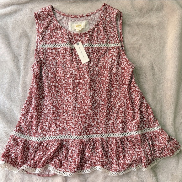 NWT Anthropologie Maeve Floral Lace Ruffle Tank Red White Size M - Picture 7 of 8